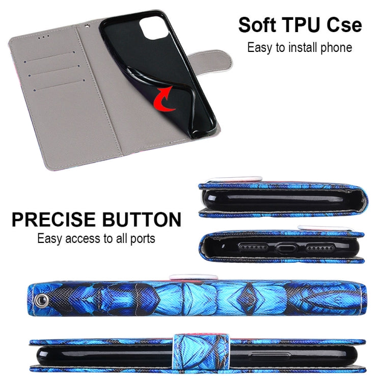 For iPhone 11 Coloured Drawing Cross Texture Horizontal Flip PU Leather Case with Holder & Card Slots & Wallet & Lanyard (Blue Red Butterfly) by buy2fix
