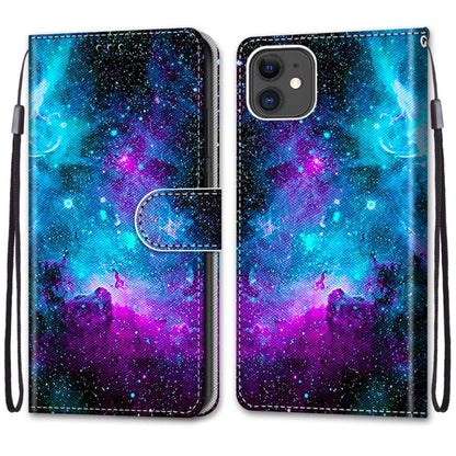 For iPhone 11 Coloured Drawing Cross Texture Horizontal Flip PU Leather Case with Holder & Card Slots & Wallet & Lanyard (Purple Green Starry Sky) by buy2fix