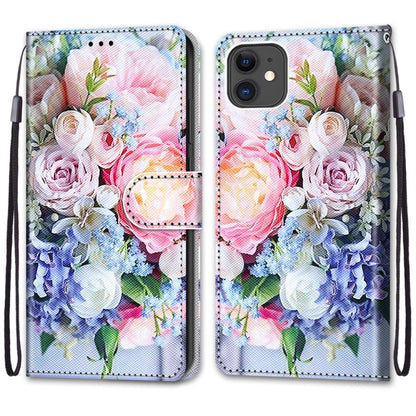 For iPhone 11 Coloured Drawing Cross Texture Horizontal Flip PU Leather Case with Holder & Card Slots & Wallet & Lanyard (Light Pink Bouquet) by buy2fix