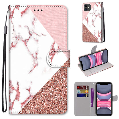 For iPhone 11 Coloured Drawing Cross Texture Horizontal Flip PU Leather Case with Holder & Card Slots & Wallet & Lanyard (Pink Stone Texture) by buy2fix