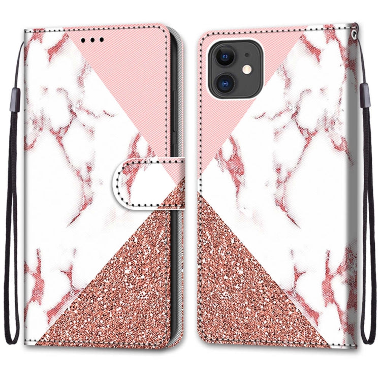 For iPhone 11 Coloured Drawing Cross Texture Horizontal Flip PU Leather Case with Holder & Card Slots & Wallet & Lanyard (Pink Stone Texture) by buy2fix