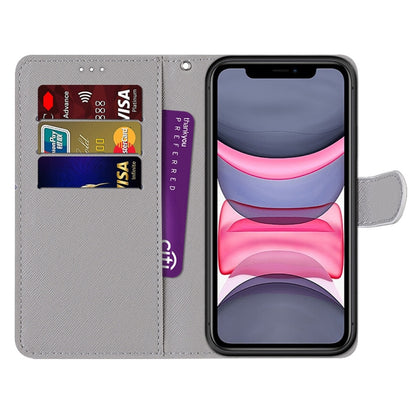 For iPhone 11 Coloured Drawing Cross Texture Horizontal Flip PU Leather Case with Holder & Card Slots & Wallet & Lanyard (Middle Finger White Cat) by buy2fix