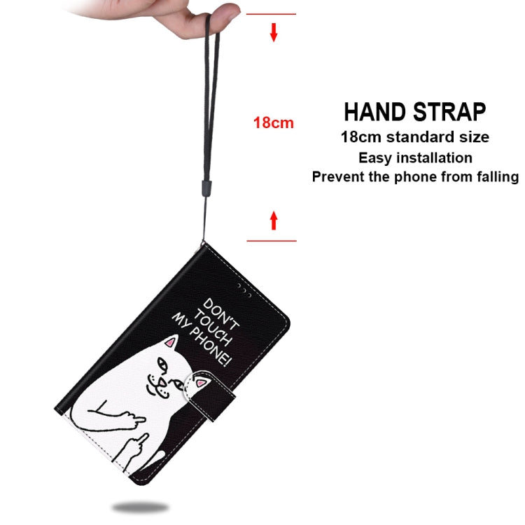 For iPhone 11 Coloured Drawing Cross Texture Horizontal Flip PU Leather Case with Holder & Card Slots & Wallet & Lanyard (Middle Finger White Cat) by buy2fix