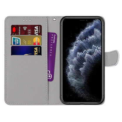 For iPhone 11 Pro Coloured Drawing Cross Texture Horizontal Flip PU Leather Case with Holder & Card Slots & Wallet & Lanyard (Slant Hat Blue Mirror Cat) by buy2fix