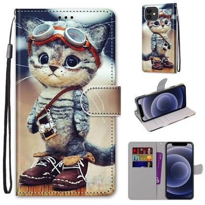 For iPhone 12 mini Coloured Drawing Cross Texture Horizontal Flip PU Leather Case with Holder & Card Slots & Wallet & Lanyard (Leather Shoes Cat) by buy2fix