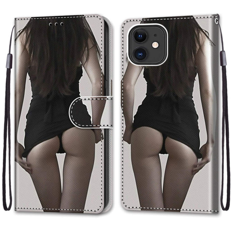 For iPhone 12 mini Coloured Drawing Cross Texture Horizontal Flip PU Leather Case with Holder & Card Slots & Wallet & Lanyard (Upskirt) by buy2fix