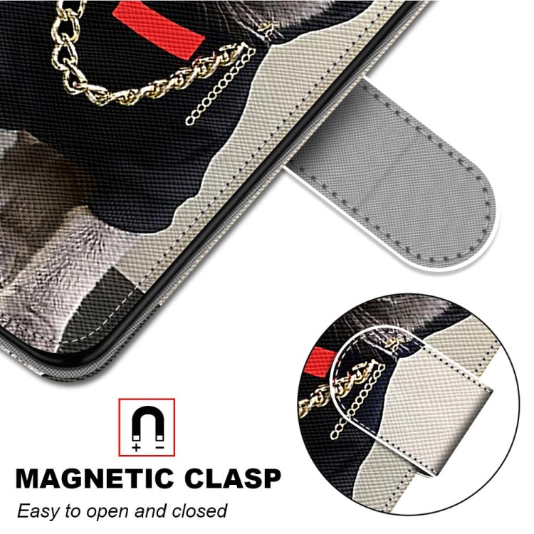 For iPhone 12 mini Coloured Drawing Cross Texture Horizontal Flip PU Leather Case with Holder & Card Slots & Wallet & Lanyard (B09 Golden Chain Grey Cat) by buy2fix