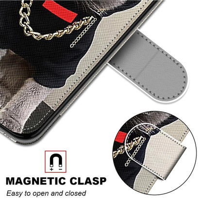 For iPhone 12 mini Coloured Drawing Cross Texture Horizontal Flip PU Leather Case with Holder & Card Slots & Wallet & Lanyard (B09 Golden Chain Grey Cat) by buy2fix