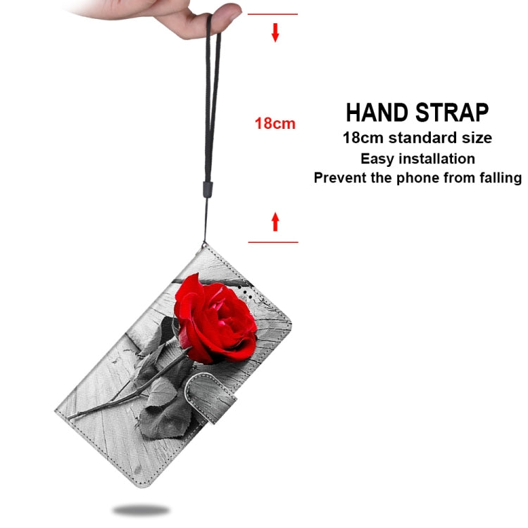 For iPhone 12 mini Coloured Drawing Cross Texture Horizontal Flip PU Leather Case with Holder & Card Slots & Wallet & Lanyard (B10 Wood Red Rose) by buy2fix