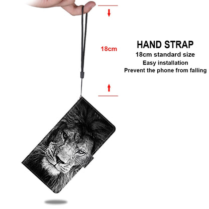 For iPhone 12 mini Coloured Drawing Cross Texture Horizontal Flip PU Leather Case with Holder & Card Slots & Wallet & Lanyard (B11 Black White Lion Head) by buy2fix