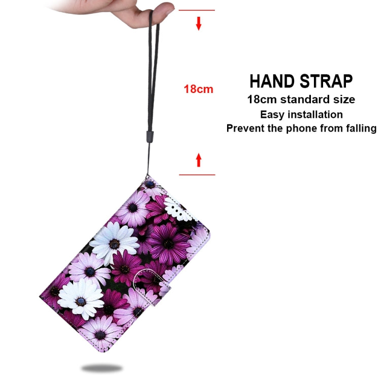 For iPhone 12 mini Coloured Drawing Cross Texture Horizontal Flip PU Leather Case with Holder & Card Slots & Wallet & Lanyard (Chrysanthemum Pink White Purple) by buy2fix