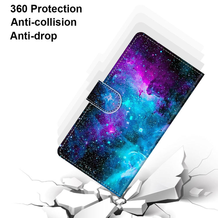 For iPhone 12 mini Coloured Drawing Cross Texture Horizontal Flip PU Leather Case with Holder & Card Slots & Wallet & Lanyard (Purple Green Starry Sky) by buy2fix