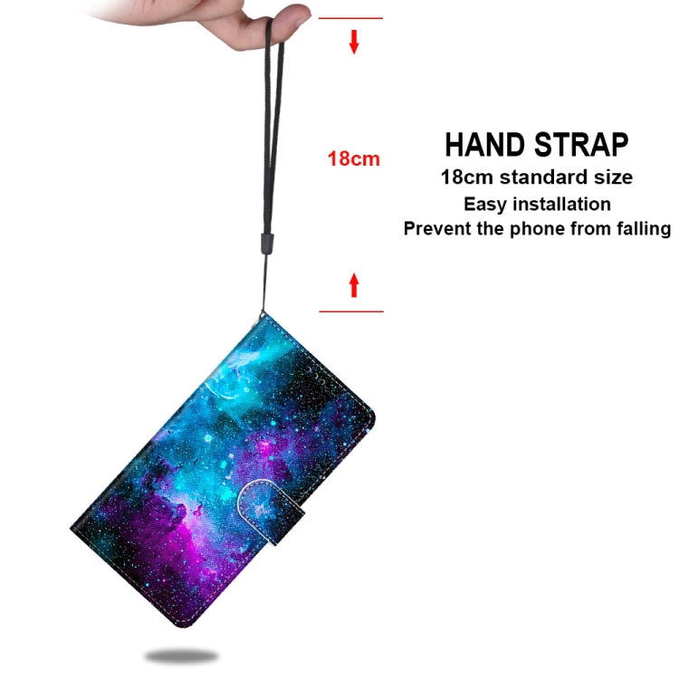 For iPhone 12 mini Coloured Drawing Cross Texture Horizontal Flip PU Leather Case with Holder & Card Slots & Wallet & Lanyard (Purple Green Starry Sky) by buy2fix