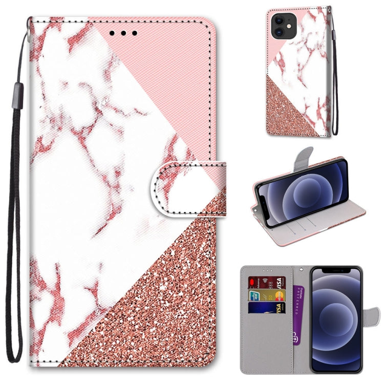 For iPhone 12 mini Coloured Drawing Cross Texture Horizontal Flip PU Leather Case with Holder & Card Slots & Wallet & Lanyard (Pink Stone Texture) by buy2fix