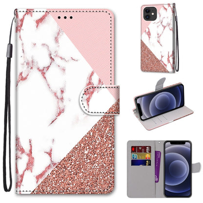 For iPhone 12 mini Coloured Drawing Cross Texture Horizontal Flip PU Leather Case with Holder & Card Slots & Wallet & Lanyard (Pink Stone Texture) by buy2fix