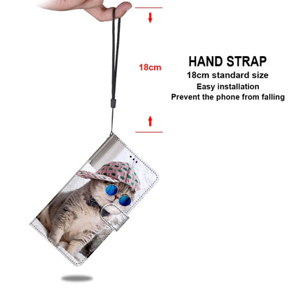 For iPhone 12 mini Coloured Drawing Cross Texture Horizontal Flip PU Leather Case with Holder & Card Slots & Wallet & Lanyard (Slant Hat Blue Mirror Cat) by buy2fix
