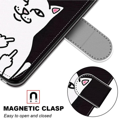 For iPhone 12 / 12 Pro Coloured Drawing Cross Texture Horizontal Flip PU Leather Case with Holder & Card Slots & Wallet & Lanyard(Middle Finger White Cat) by buy2fix
