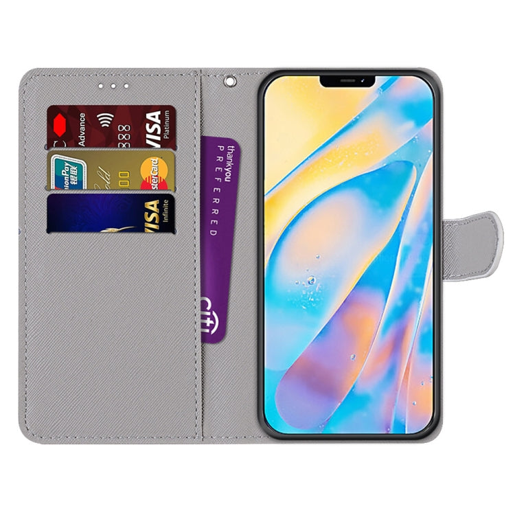 For iPhone 12 / 12 Pro Coloured Drawing Cross Texture Horizontal Flip PU Leather Case with Holder & Card Slots & Wallet & Lanyard(Slant Hat Blue Mirror Cat) by buy2fix