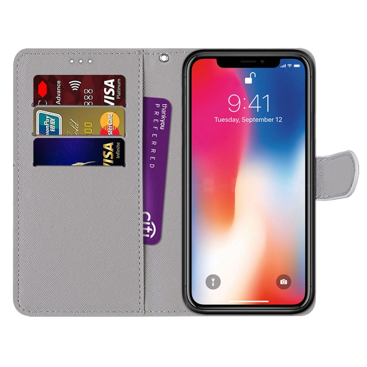 For iPhone X / XS Coloured Drawing Cross Texture Horizontal Flip PU Leather Case with Holder & Card Slots & Wallet & Lanyard(Middle Finger White Cat) by buy2fix