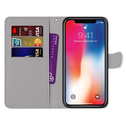 For iPhone X / XS Coloured Drawing Cross Texture Horizontal Flip PU Leather Case with Holder & Card Slots & Wallet & Lanyard(Middle Finger White Cat) by buy2fix