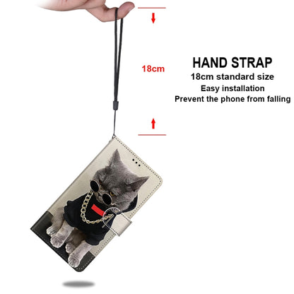 For iPhone XR Coloured Drawing Cross Texture Horizontal Flip PU Leather Case with Holder & Card Slots & Wallet & Lanyard(B09 Golden Chain Grey Cat) by buy2fix