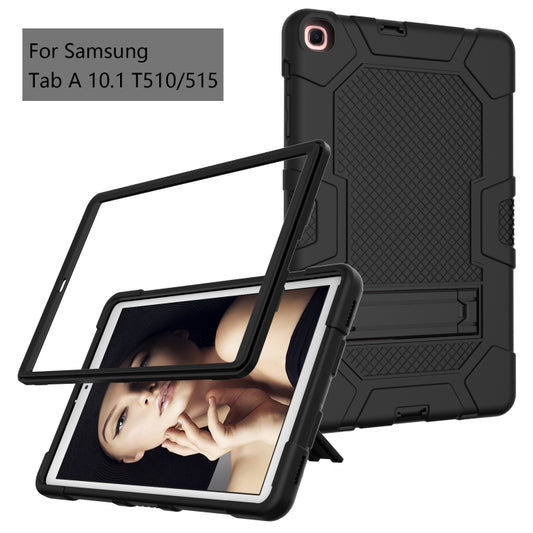 For Samsung Galaxy Tab A 10.1 (2019) / T510 Contrast Color Robot Shockproof Silicone + PC Protective Case with Holder(Black) by buy2fix