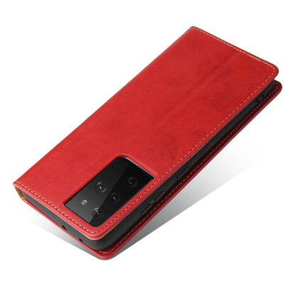 For Samsung Galaxy S21 Ultra 5G Fierre Shann PU Genuine Leather Texture Horizontal Flip Leather Case with Holder & Card Slots & Wallet(Red) by FIERRE SHANN