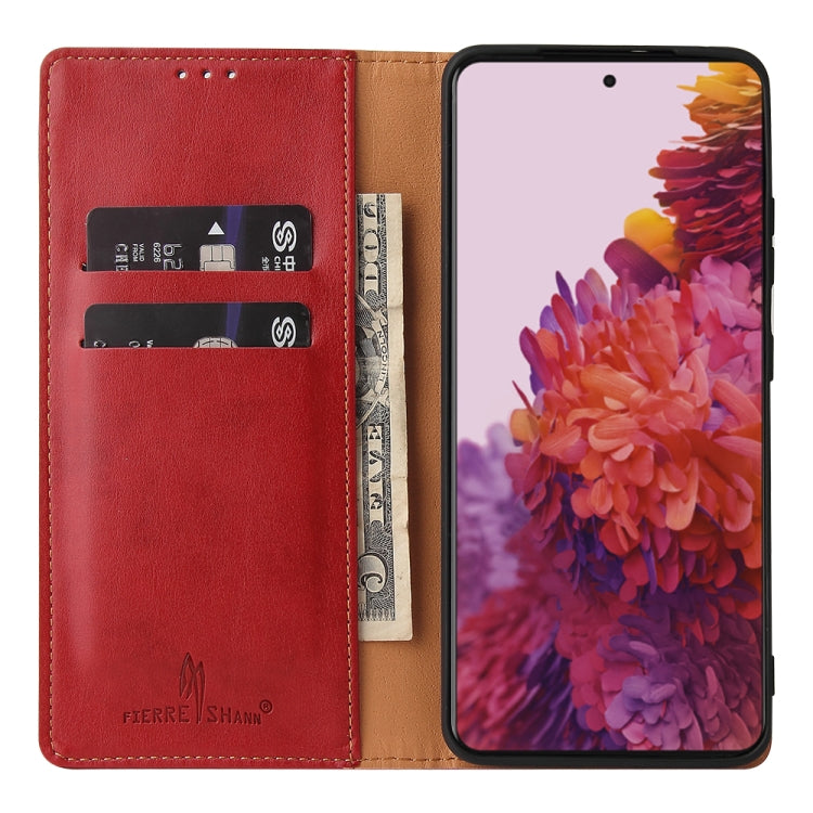 For Samsung Galaxy S21 Ultra 5G Fierre Shann PU Genuine Leather Texture Horizontal Flip Leather Case with Holder & Card Slots & Wallet(Red) by FIERRE SHANN