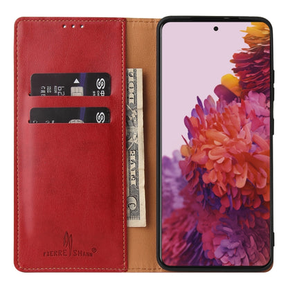 For Samsung Galaxy S21 Ultra 5G Fierre Shann PU Genuine Leather Texture Horizontal Flip Leather Case with Holder & Card Slots & Wallet(Red) by FIERRE SHANN