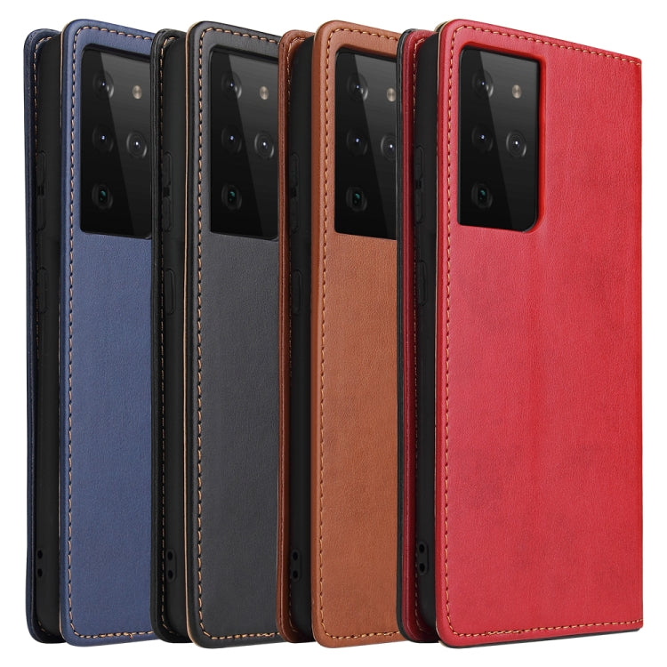 For Samsung Galaxy S21 Ultra 5G Fierre Shann PU Genuine Leather Texture Horizontal Flip Leather Case with Holder & Card Slots & Wallet(Red) by FIERRE SHANN