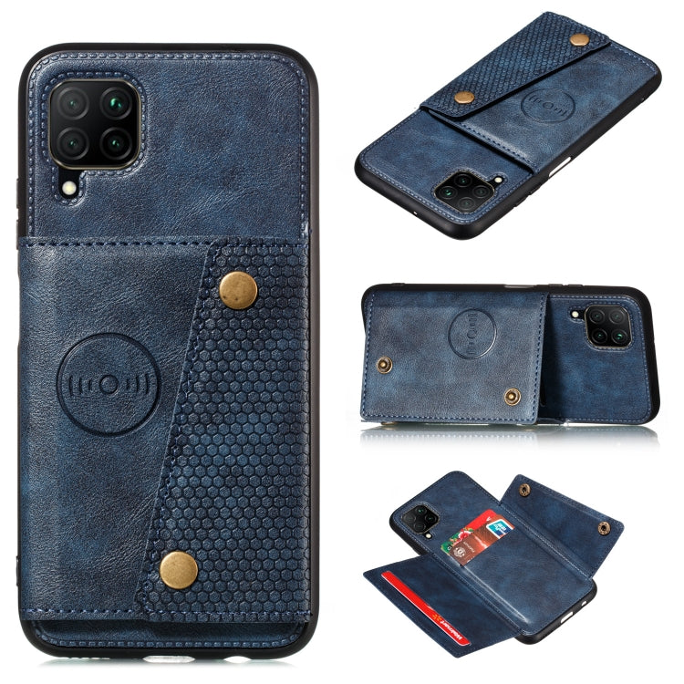 For Samsung Galaxy A12 Double Buckle PU + TPU Shockproof Magnetic Protective Case with Card Slot & Holder(Blue) by buy2fix