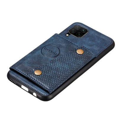 For Samsung Galaxy A12 Double Buckle PU + TPU Shockproof Magnetic Protective Case with Card Slot & Holder(Blue) by buy2fix