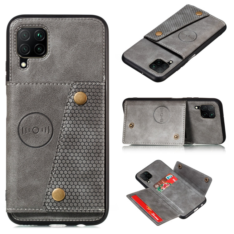 For Samsung Galaxy A12 Double Buckle PU + TPU Shockproof Magnetic Protective Case with Card Slot & Holder(Grey) by buy2fix