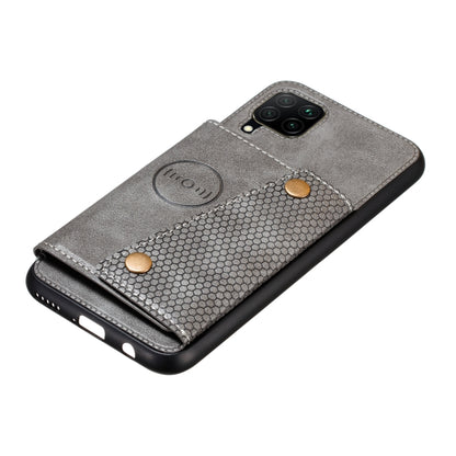 For Samsung Galaxy A12 Double Buckle PU + TPU Shockproof Magnetic Protective Case with Card Slot & Holder(Grey) by buy2fix