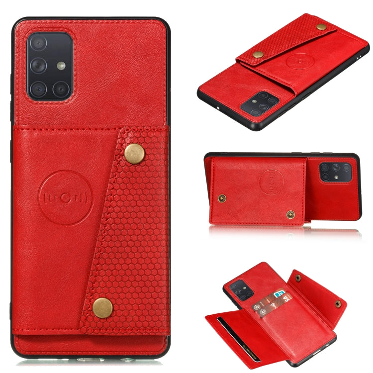 For Samsung Galaxy A72 5G / 4G Double Buckle PU + TPU Shockproof Magnetic Protective Case with Card Slot & Holder(Red) by buy2fix