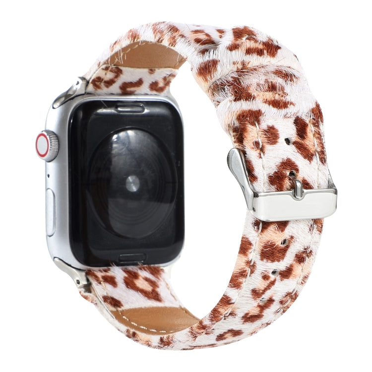 Horsehair Fluffy Leopard Print Leather Watch Band For Apple Watch Series 9&8&7 41mm / SE 3&SE 2&6&SE&5&4 40mm / 3&2&1 38mm(2) by buy2fix