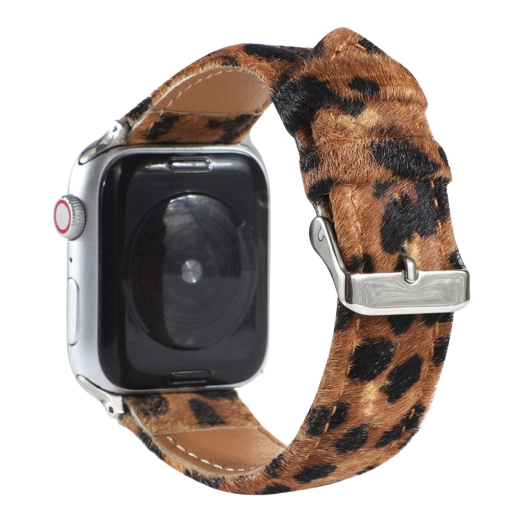 Horsehair Fluffy Leopard Print Leather Watch Band For Apple Watch Series 7 41mm / 6 & SE & 5 & 4 40mm / 3 & 2 & 1 38mm(3) by buy2fix