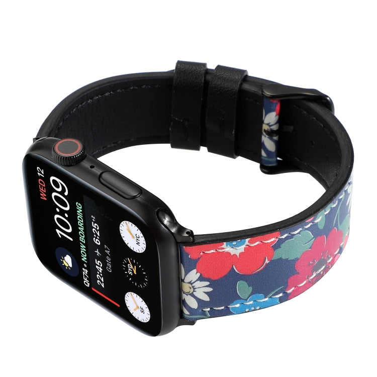 Printed Leather Watch Band For Apple Watch Series 7 45mm / 6 & SE & 5 & 4 44mm / 3 & 2 & 1 42mm(F) by buy2fix