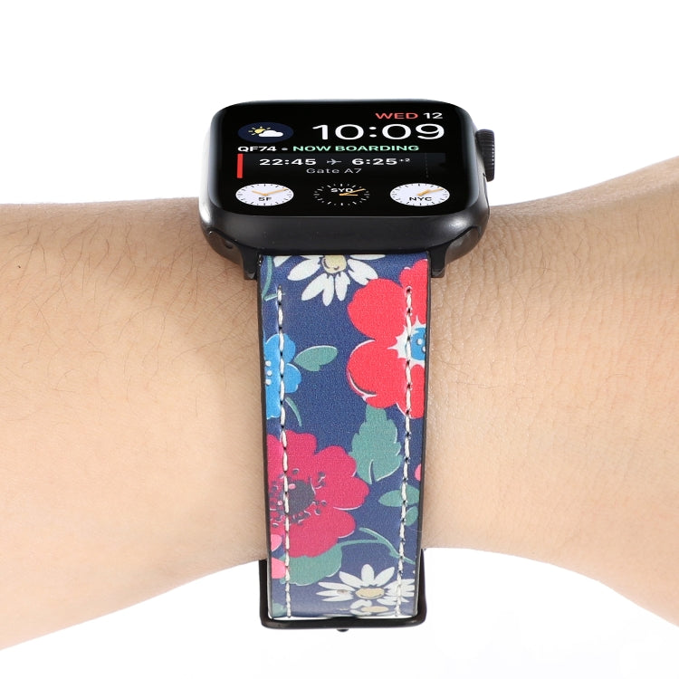 Printed Leather Watch Band For Apple Watch Series 7 45mm / 6 & SE & 5 & 4 44mm / 3 & 2 & 1 42mm(F) by buy2fix