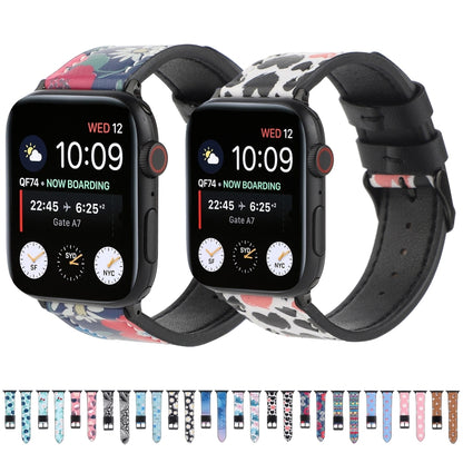 Printed Leather Watch Band For Apple Watch Series 7 45mm / 6 & SE & 5 & 4 44mm / 3 & 2 & 1 42mm(F) by buy2fix