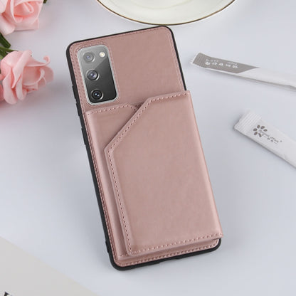 For Samsung Galaxy S20 FE Skin Feel PU + TPU + PC Back Cover Shockproof Case with Card Slots & Holder & Photo Frame(Rose Gold) by FIERRE SHANN