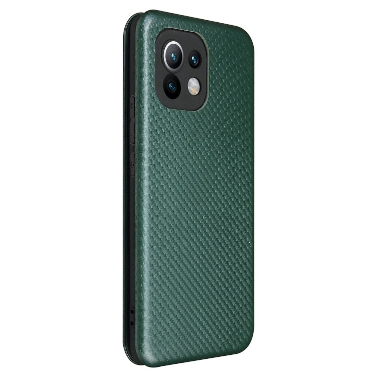 For Xiaomi Mi 11 Carbon Fiber Texture Horizontal Flip TPU + PC + PU Leather Case with Card Slot(Green) by buy2fix