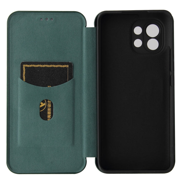 For Xiaomi Mi 11 Carbon Fiber Texture Horizontal Flip TPU + PC + PU Leather Case with Card Slot(Green) by buy2fix