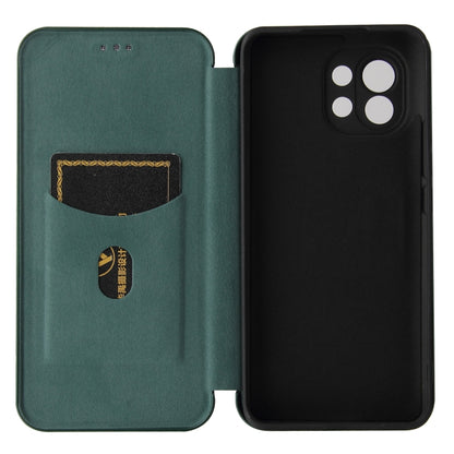 For Xiaomi Mi 11 Carbon Fiber Texture Horizontal Flip TPU + PC + PU Leather Case with Card Slot(Green) by buy2fix