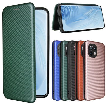 For Xiaomi Mi 11 Carbon Fiber Texture Horizontal Flip TPU + PC + PU Leather Case with Card Slot(Green) by buy2fix
