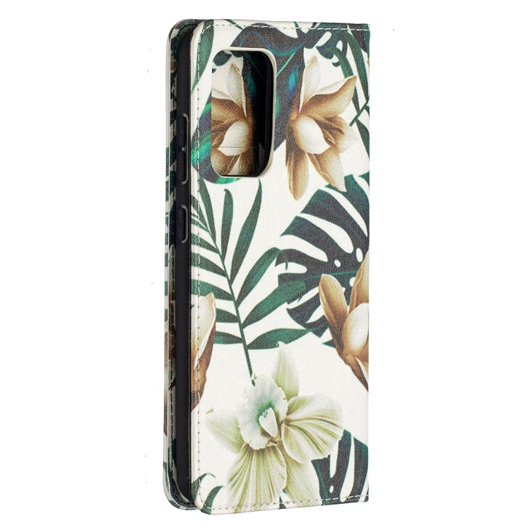 For Samsung Galaxy A52 5G/ 4G Colored Drawing Pattern Invisible Magnetic Horizontal Flip PU Leather Case with Holder & Card Slots & Wallet(Red Leaves) by buy2fix