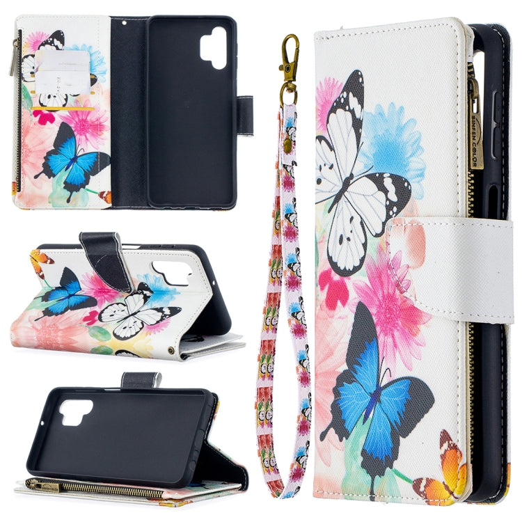 For Samsung Galaxy A32 5G Colored Drawing Pattern Zipper Horizontal Flip Leather Case with Holder & Card Slots & Wallet(Two Butterflies) by buy2fix