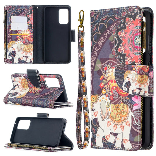 For Samsung Galaxy A52 5G / 4G Colored Drawing Pattern Zipper Horizontal Flip Leather Case with Holder & Card Slots & Wallet(Flower Elephants) by buy2fix
