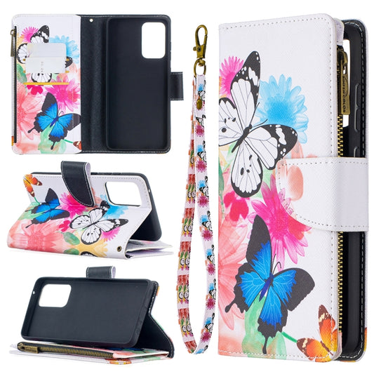 For Samsung Galaxy A52 5G / 4G Colored Drawing Pattern Zipper Horizontal Flip Leather Case with Holder & Card Slots & Wallet(Two Butterflies) by buy2fix