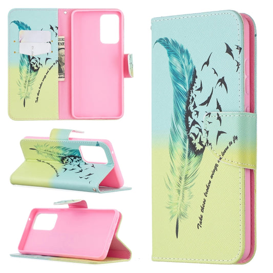 For Samsung Galaxy A52 5G / 4G Colored Drawing Pattern Horizontal Flip Leather Case with Holder & Card Slots & Wallet(Feather) by buy2fix